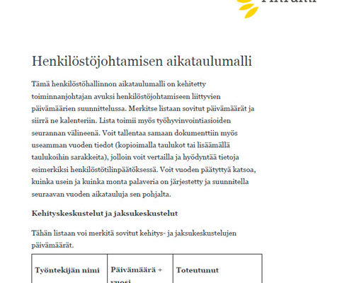 Henkilöstöhallinnon aikataulumalli