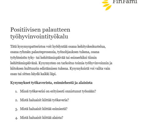 Positiivisen palautteen työhyvinvointityökalu