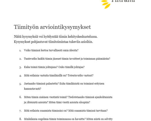 Tiimityön arviointikysymykset